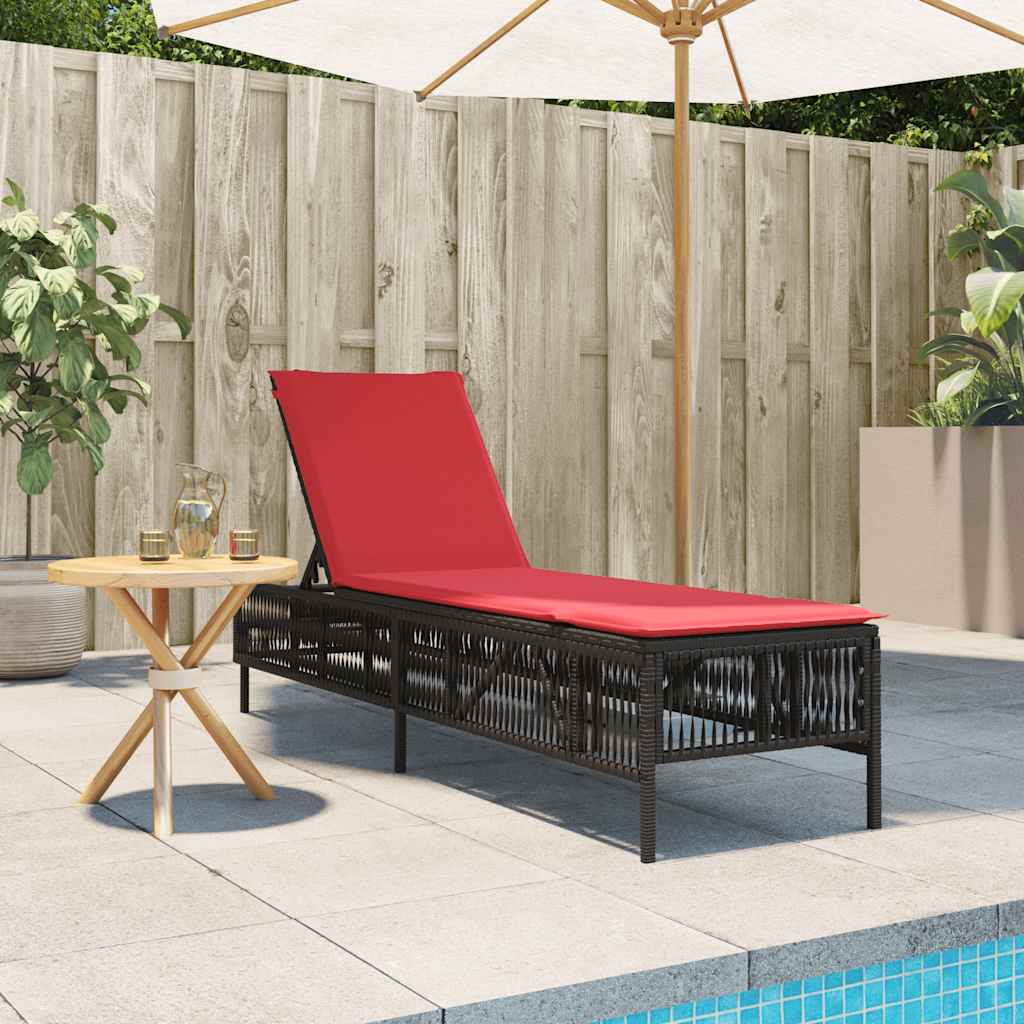 Sun Lounger with Cushion Brown Poly Rattan