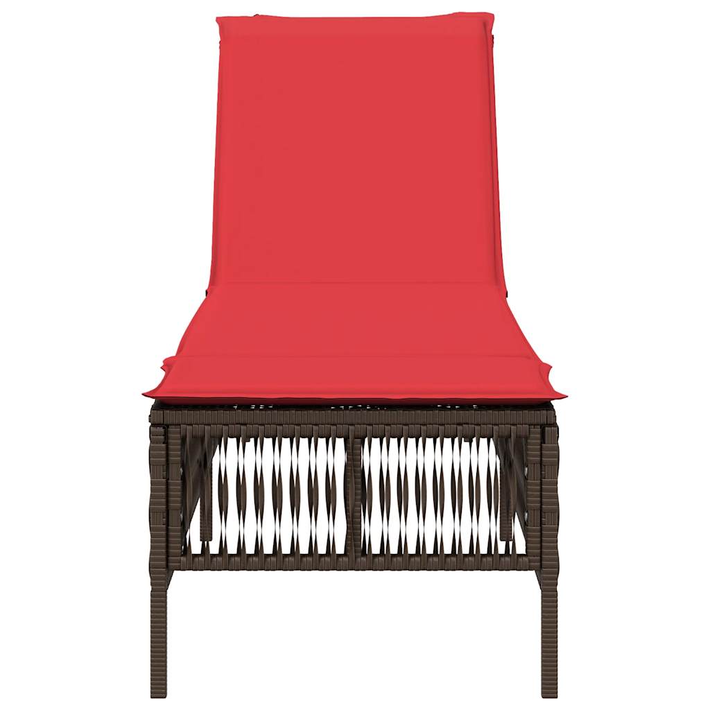 Sun Lounger with Cushion Brown Poly Rattan