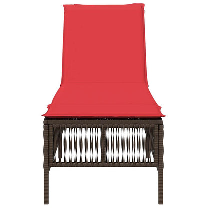 Sun Lounger with Cushion Brown Poly Rattan