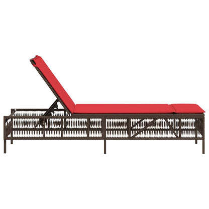 Sun Lounger with Cushion Brown Poly Rattan