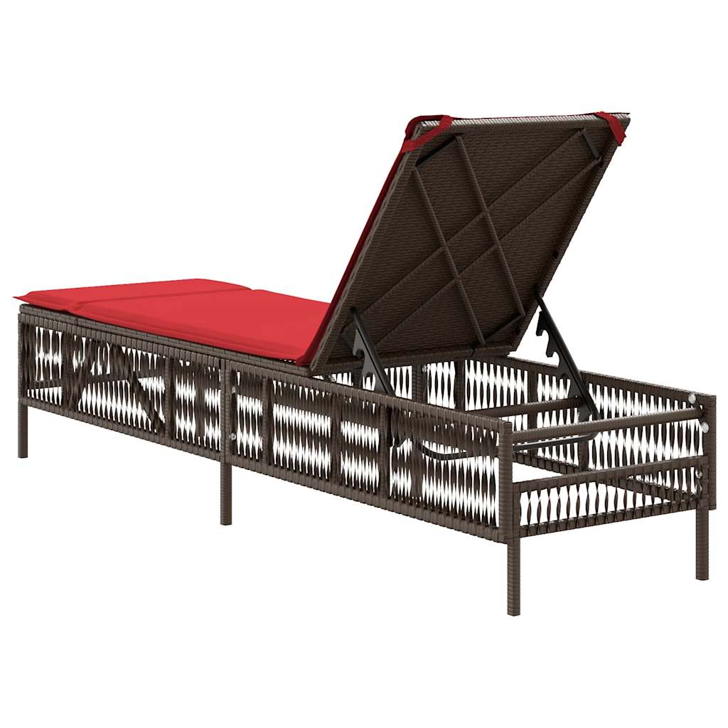 Sun Lounger with Cushion Brown Poly Rattan