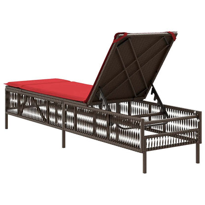 Sun Lounger with Cushion Brown Poly Rattan