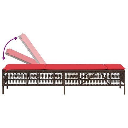 Sun Lounger with Cushion Brown Poly Rattan