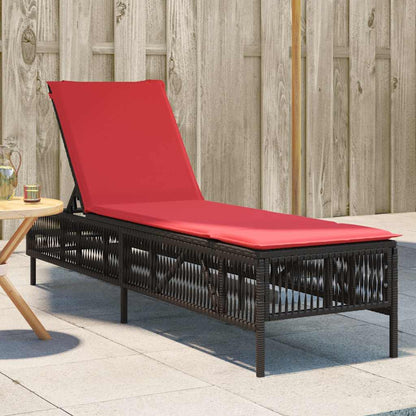 Sun Lounger with Cushion Brown Poly Rattan
