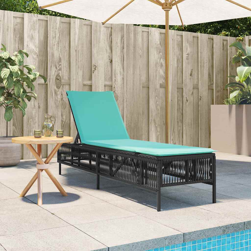Sun Lounger with Cushion Black Poly Rattan