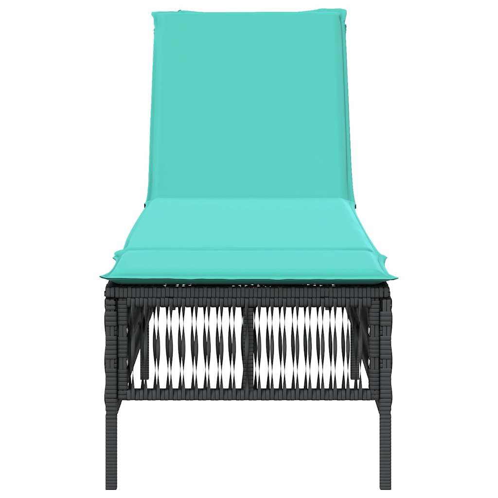 Sun Lounger with Cushion Black Poly Rattan