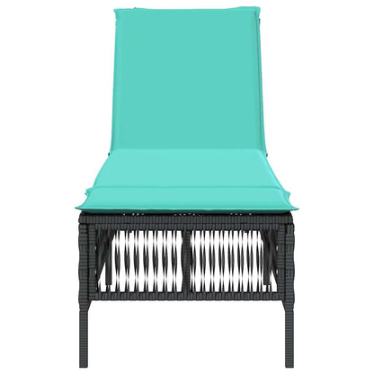 Sun Lounger with Cushion Black Poly Rattan