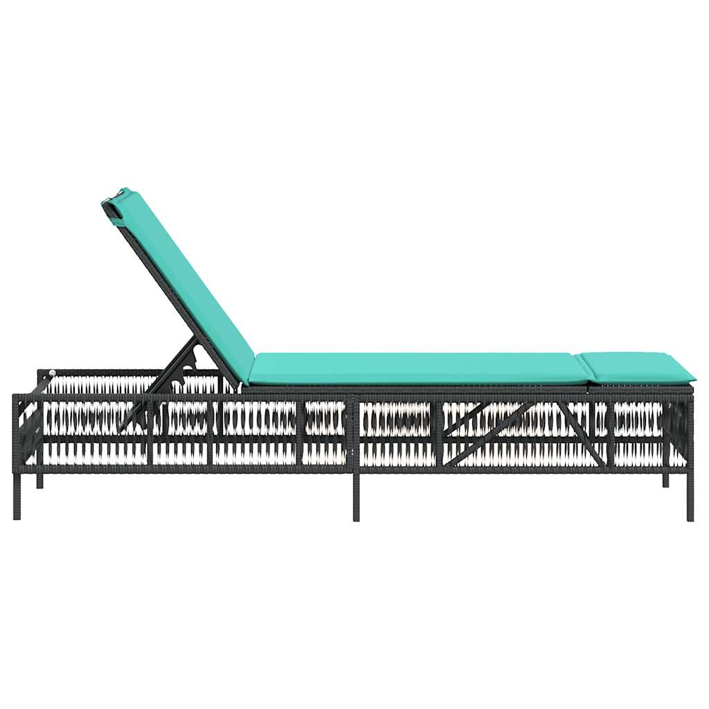 Sun Lounger with Cushion Black Poly Rattan