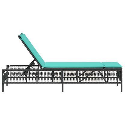 Sun Lounger with Cushion Black Poly Rattan