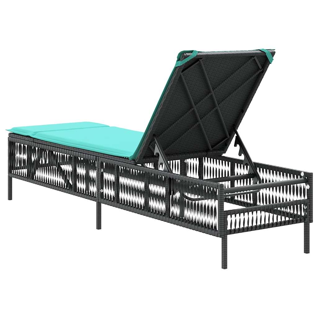 Sun Lounger with Cushion Black Poly Rattan
