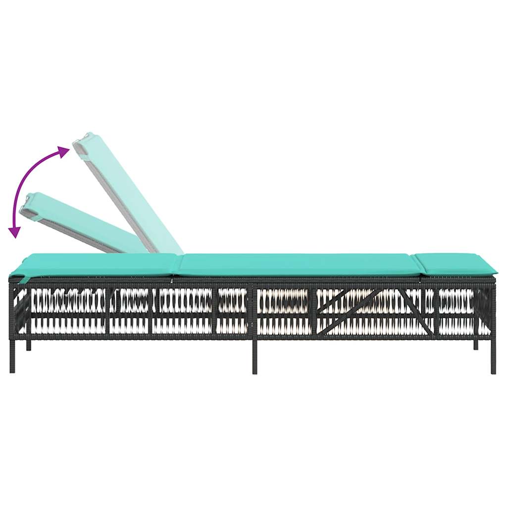 Sun Lounger with Cushion Black Poly Rattan