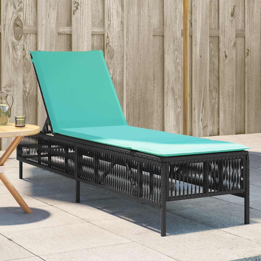 Sun Lounger with Cushion Black Poly Rattan