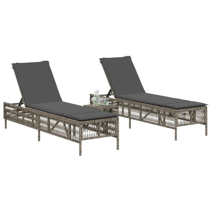 Sun Loungers 2 pcs with Table Gray Poly Rattan