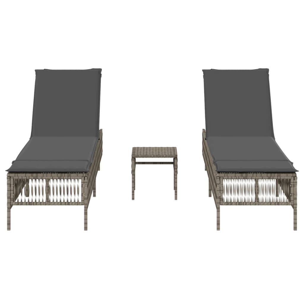 Sun Loungers 2 pcs with Table Gray Poly Rattan