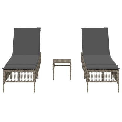 Sun Loungers 2 pcs with Table Gray Poly Rattan