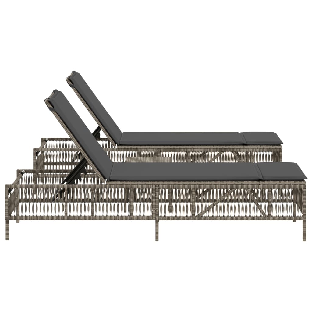 Sun Loungers 2 pcs with Table Gray Poly Rattan