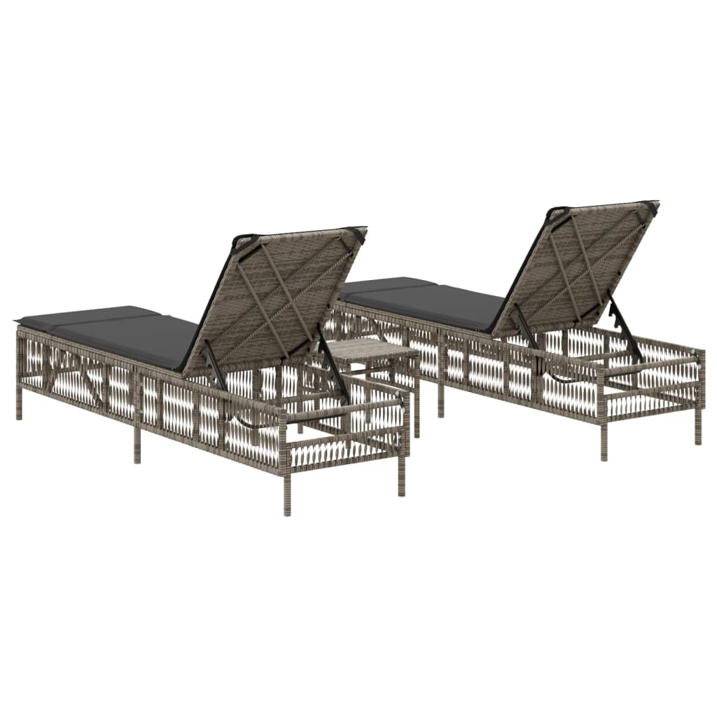 Sun Loungers 2 pcs with Table Gray Poly Rattan