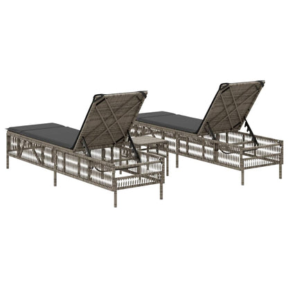 Sun Loungers 2 pcs with Table Gray Poly Rattan