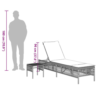 Sun Loungers 2 pcs with Table Gray Poly Rattan