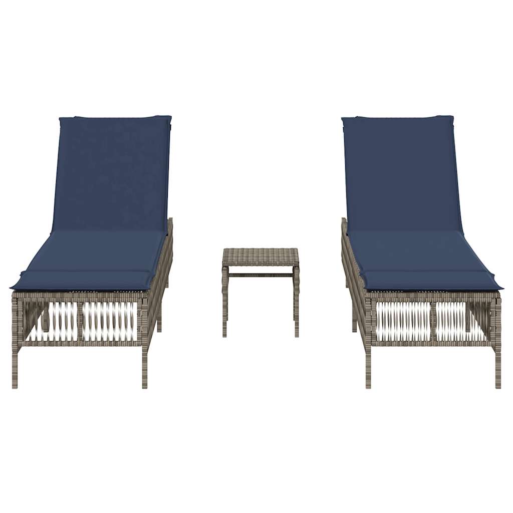 Sun Loungers 2 pcs with Table Grey Poly Rattan