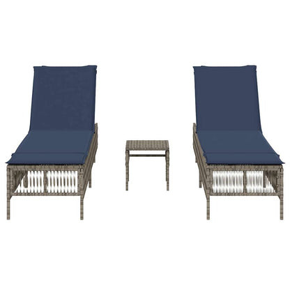 Sun Loungers 2 pcs with Table Grey Poly Rattan