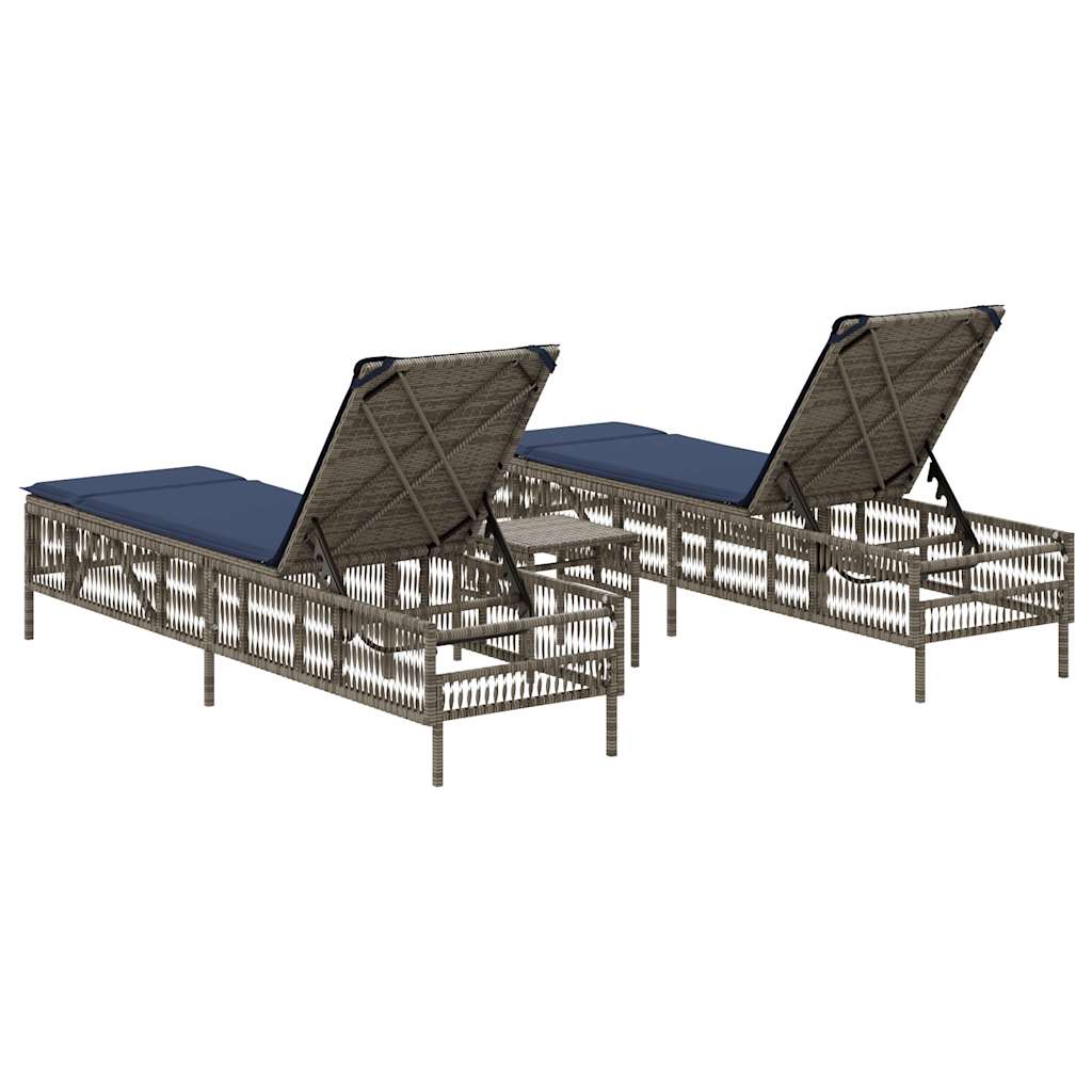 Sun Loungers 2 pcs with Table Grey Poly Rattan