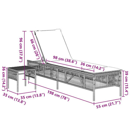 Sun Loungers 2 pcs with Table Grey Poly Rattan