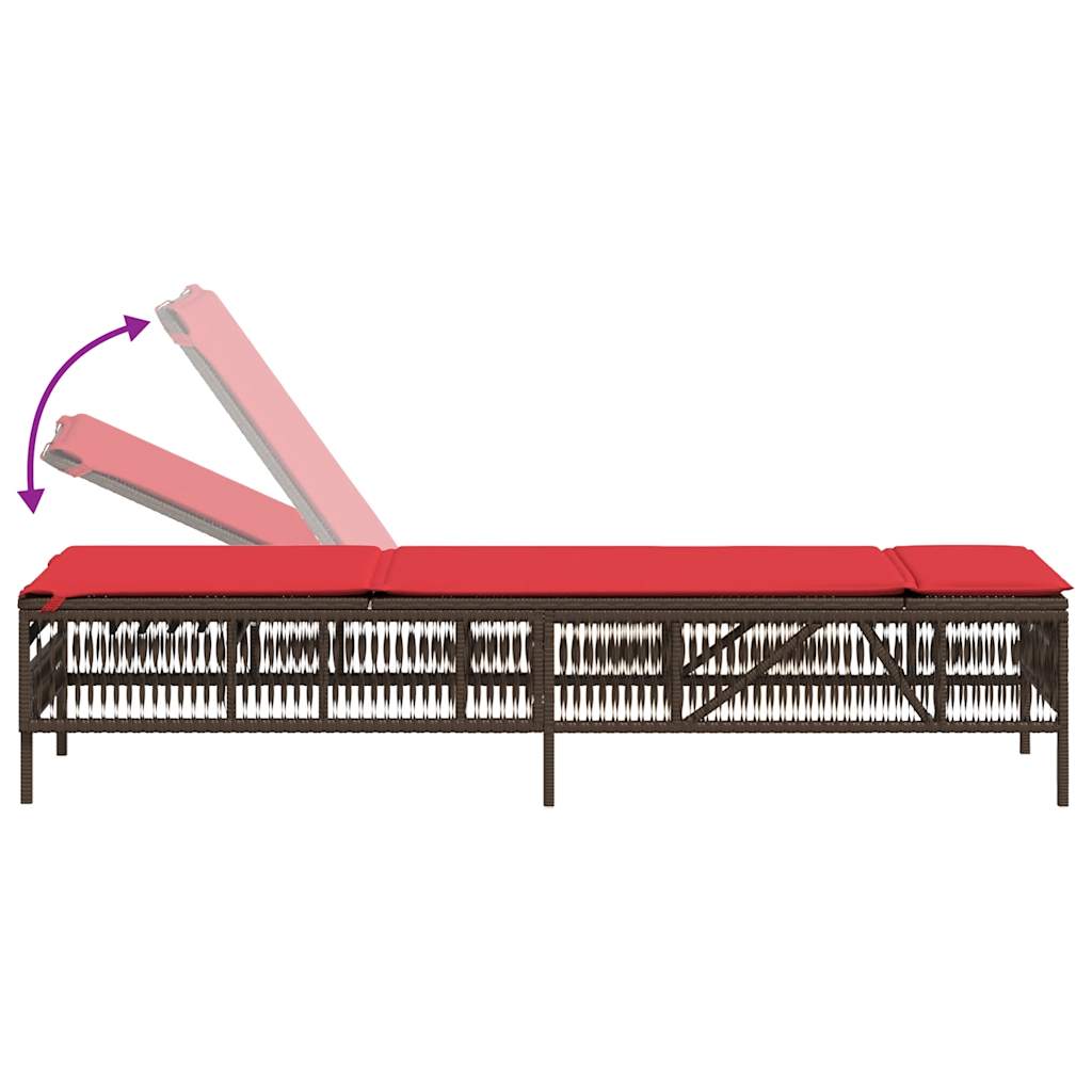 Sun Loungers 2 pcs with Table Brown Poly Rattan