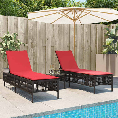 Sun Loungers 2 pcs with Table Brown Poly Rattan