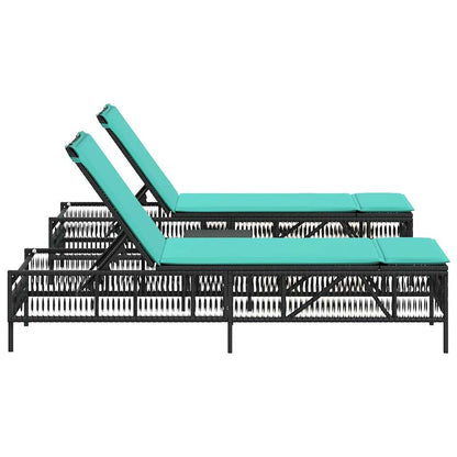 Sun Loungers 2 pcs with Table Black Poly Rattan