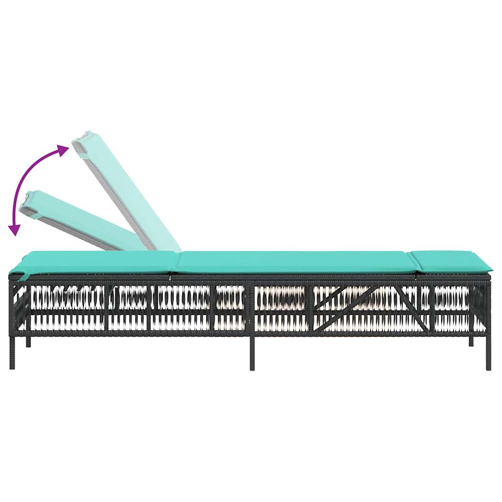 Sun Loungers 2 pcs with Table Black Poly Rattan