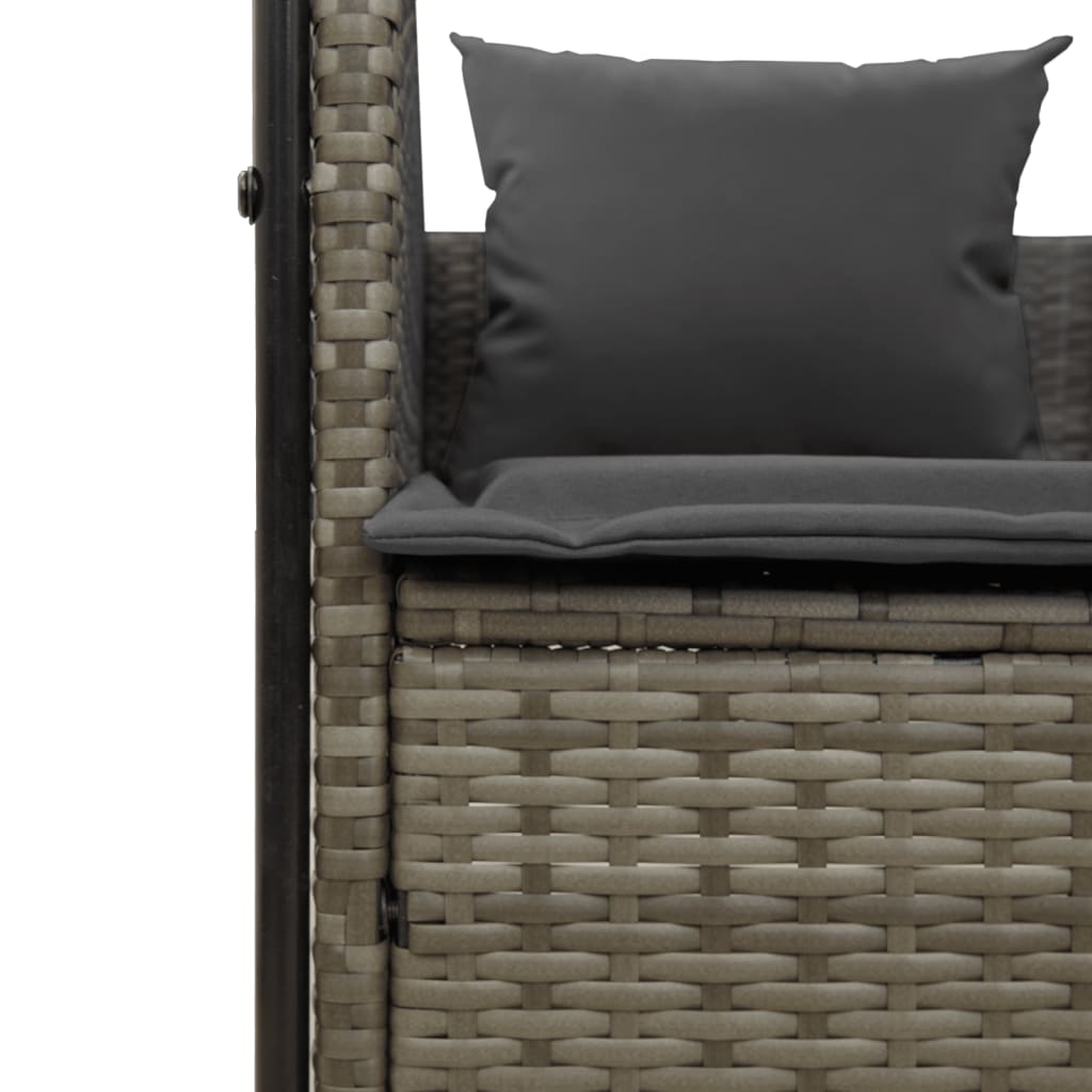 Double Sun Lounger with Roof and Curtains Gray Poly Rattan