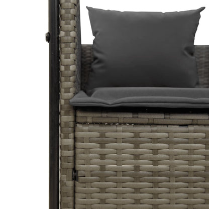 Double Sun Lounger with Roof and Curtains Gray Poly Rattan