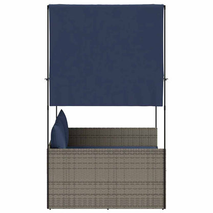 Double Sun Lounger with Roof and Curtains Grey Poly Rattan
