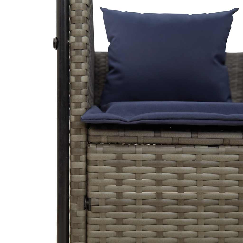 Double Sun Lounger with Roof and Curtains Grey Poly Rattan