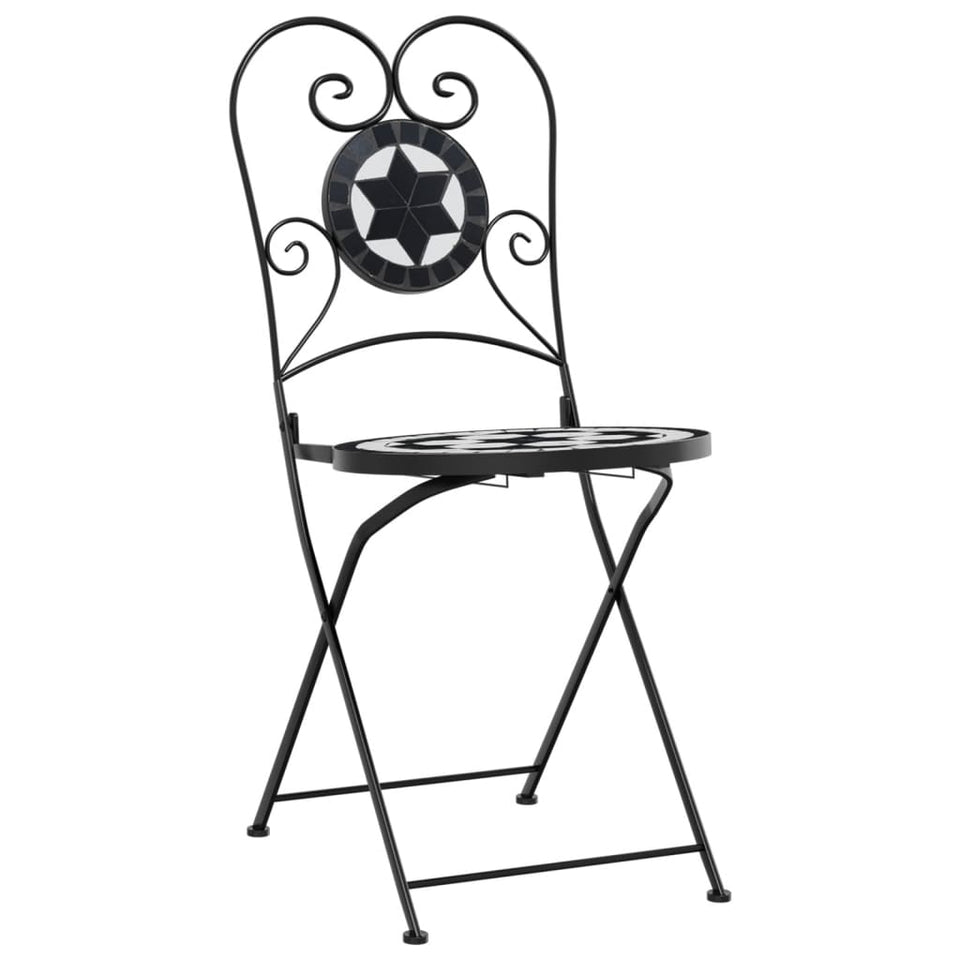 Bistro Chairs Foldable 2 pcs Black and White Ceramic