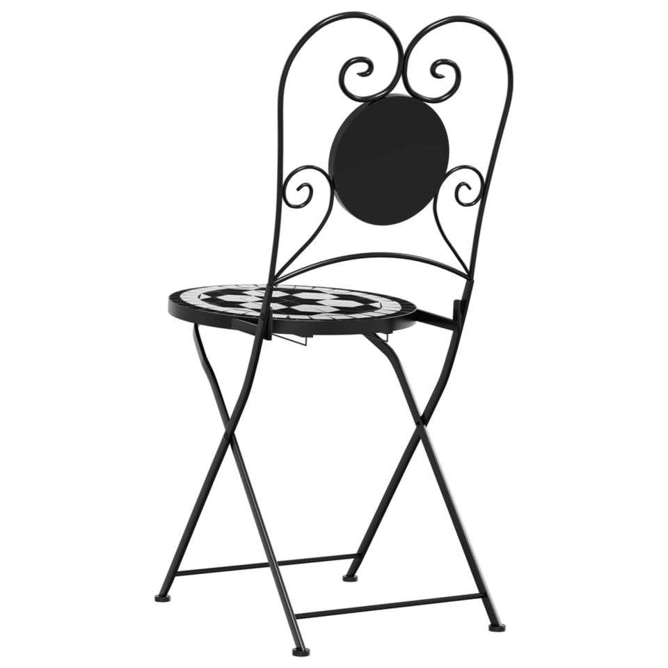 Bistro Chairs Foldable 2 pcs Black and White Ceramic