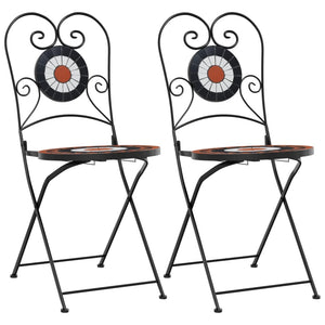 Bistro Chairs Foldable 2 pcs Terracotta and White Ceramic