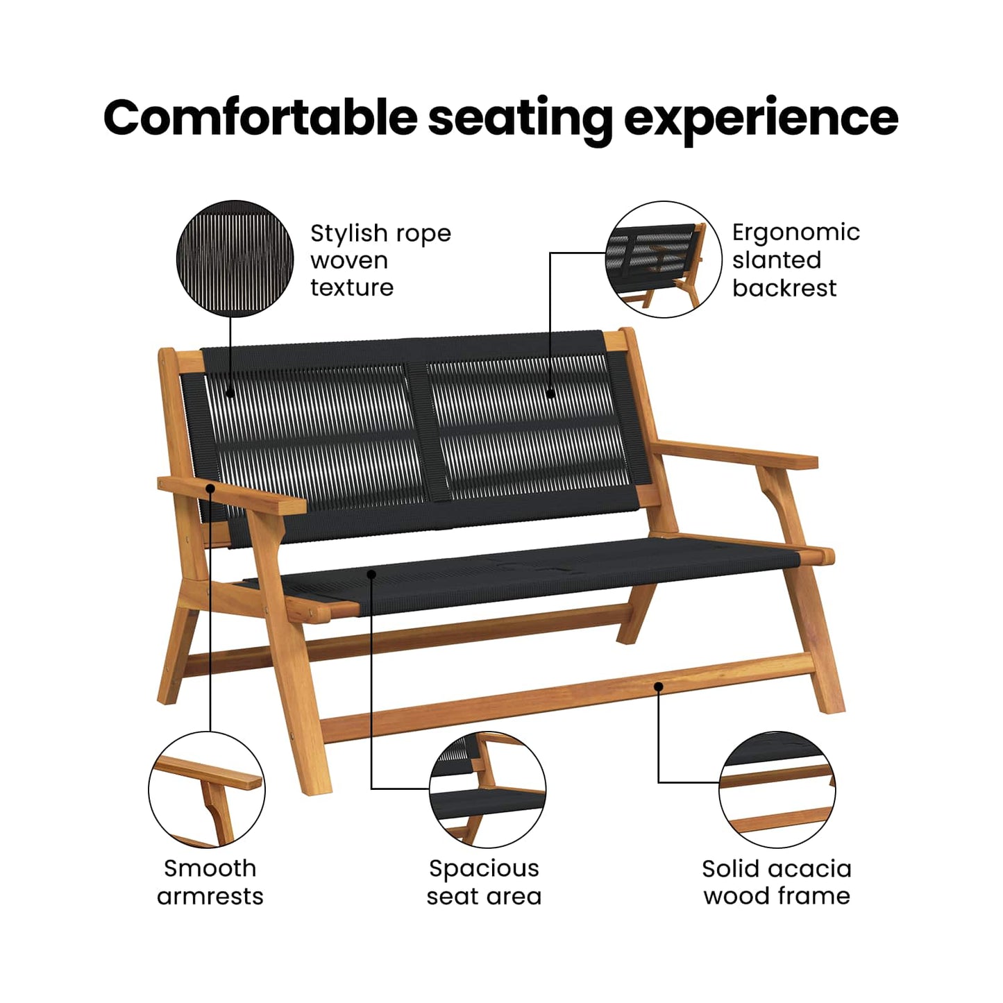 Garden Furniture Black 122 x 78 x 73 cm Solid Acacia Wood