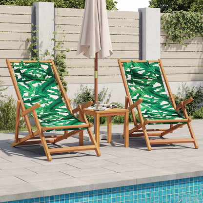 Folding Chair Leaf Pattern Solid Wood Eucalyptus and Fabric