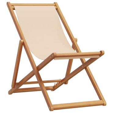 Folding Beach Chair Beige Solid Wood Eucalyptus and Fabric