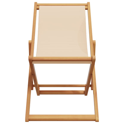 Folding Beach Chair Beige Solid Wood Eucalyptus and Fabric