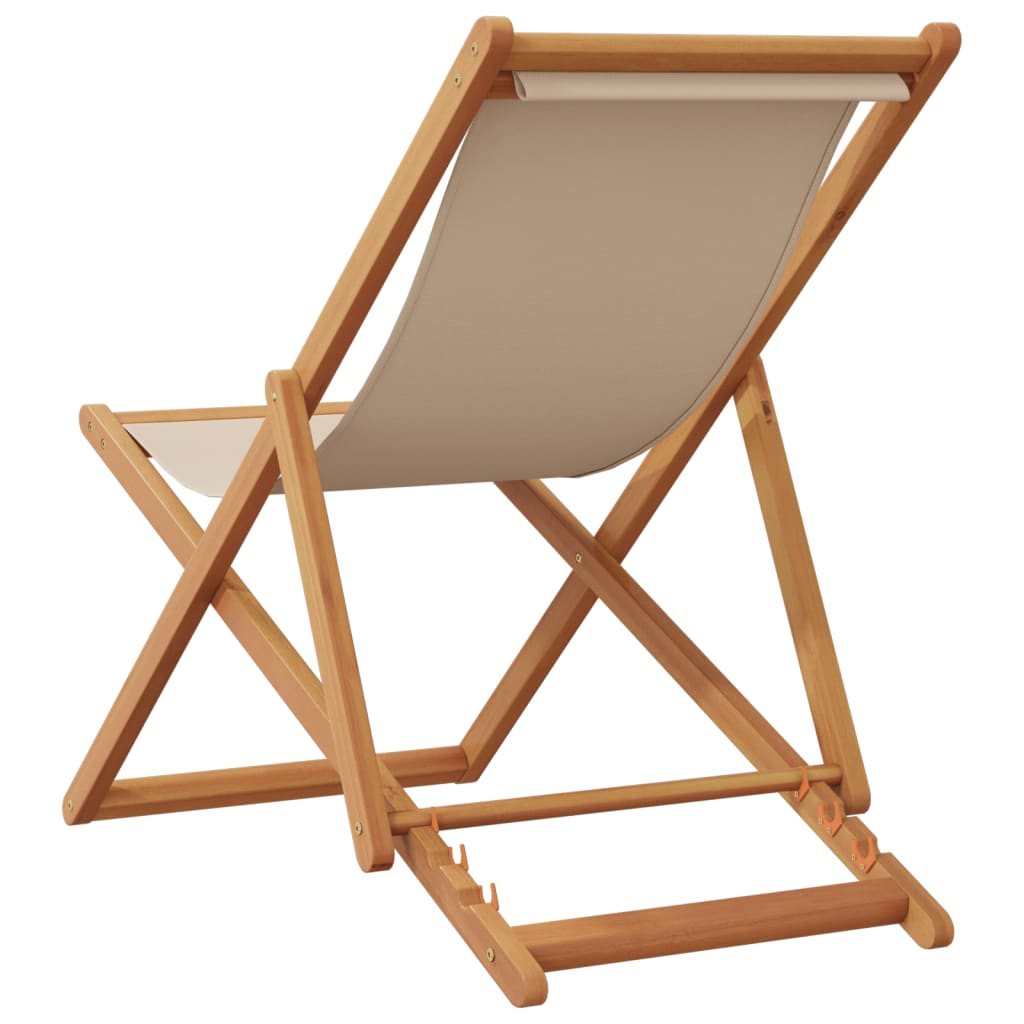 Folding Beach Chair Beige Solid Wood Eucalyptus and Fabric