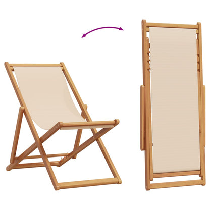 Folding Beach Chair Beige Solid Wood Eucalyptus and Fabric