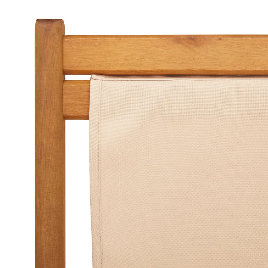 Folding Beach Chair Beige Solid Wood Eucalyptus and Fabric