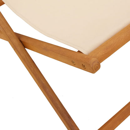 Folding Beach Chair Beige Solid Wood Eucalyptus and Fabric