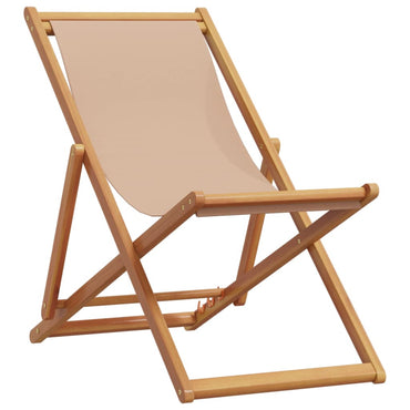 Folding Beach Chair Taupe Solid Wood Eucalyptus and Fabric