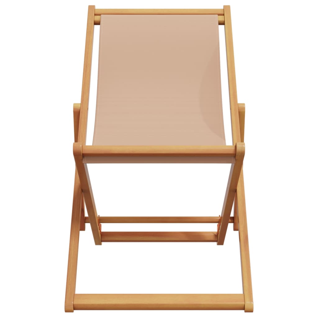 Folding Beach Chair Taupe Solid Wood Eucalyptus and Fabric