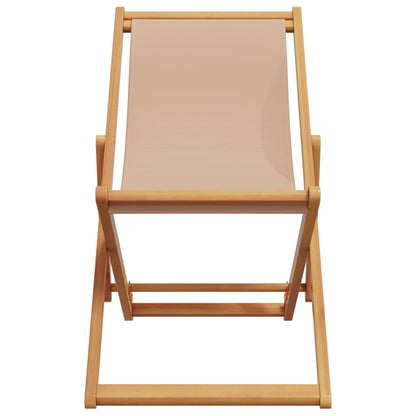 Folding Beach Chair Taupe Solid Wood Eucalyptus and Fabric