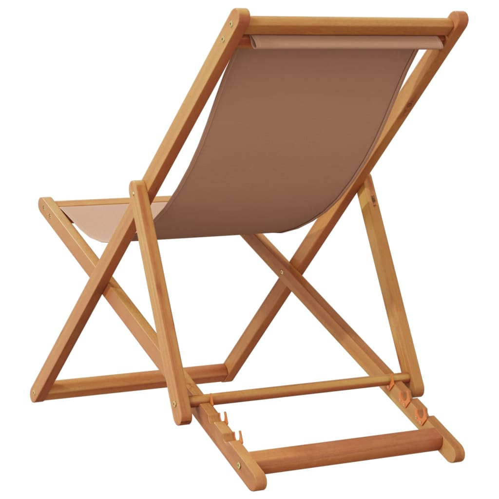 Folding Beach Chair Taupe Solid Wood Eucalyptus and Fabric